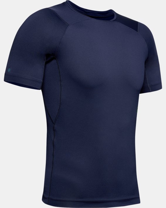Men's UA RUSH™ Compression Short Sleeve in Blue image number 4